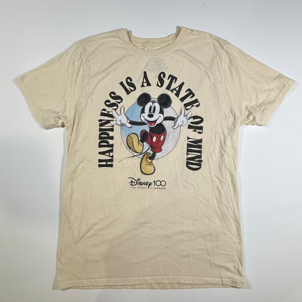 Disney Mickey Mouse Graphic Tee Mens XL Tan Disney 100 Happiness State of Mind